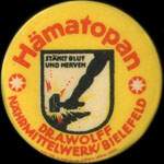 Timbre-monnaie H�matopan - st�hlt blut und nerven - Dr.A.Wolff - N�rmittelwerk/Bielefeld - 25 pfennig marron sur fond rouge - avers