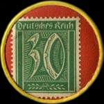 Timbre de 30 pfennig vert sur fond rouge