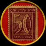 Timbre-monnaie Hämatopan - stählt blut und nerven - Dr.A.Wolff - Närmittelwerk/Bielefeld - 50 pfennig bordeaux sur fond rouge - revers