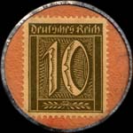 Timbre de 10 pfennig olive sur fond saumon