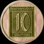 Timbre de 10 pfennig bordeaux sur fond rose