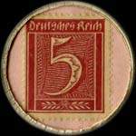 Timbre de 5 pfennig lie-de-vin sur fond rose