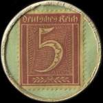 Timbre de 5 pfennig lie-de-vin sur fond vert