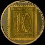 Timbre de 10 pfennig bordeaux sur fond vert