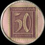 Timbre de 50 pfennig bordeaux sur fond rose