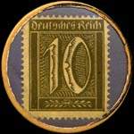 Timbre de 10 pfennig bordeaux sur fond vert