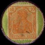 Timbre de 10 pfennig bordeaux sur fond vert