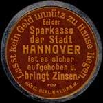 Timbre-monnaie Hannover Sparkasse type 1 - 50 pfennig lie-de-vin sur fond gris-bleu - avers
