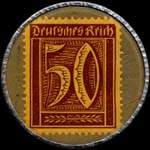 Timbre de 50 pfennig lie-de-vin sur fond gris-bleu