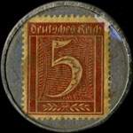 Timbre de 5 pfennig bordeaux sur fond bleu