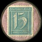 Timbre de 15 pfennig bleu-vert sur fond rose