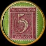 Timbre de 5 pfennig bordeaux sur fond vert