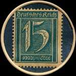 Timbre de 15 pfennig bleu-vert sur fond bleu