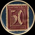 Timbre de 50 pfennig violet sur fond bleu