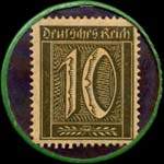 Timbre de 10 pfennig olive sur fond bleu-nuit