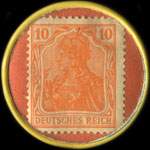 Timbre de 10 pfennig orange sur fond rouge