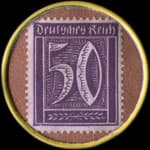 Timbre de50 pfennig violet sur fond brun