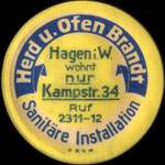 Timbre-monnaie Herd u. Ofen Brandt � Hagen - 10 pfennig orange sur fond rouge - avers