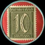 Timbre de 10 pfennig olive sur fond rouge
