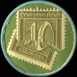 Timbre de 10 pfennig olive sur fond vert