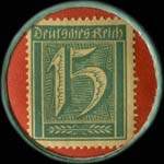 Timbre-monnaie S. Hergershausen à Duisburg - 15 pfennig bleu-vert sur fond rouge - revers
