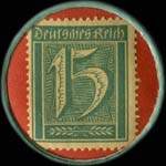 Timbre de 15 pfennig bleu-vert sur fond rouge