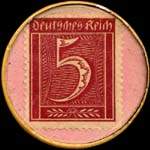 Timbre de 5 pfennig bordeaux sur fond rose