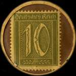 Timbre de 10 pfennig olive sur fond grenat