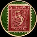 Timbre de 5 pfennig bordeaux sur fond vert
