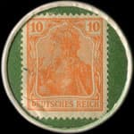 Timbre de 10 pfennig orange sur fond vert