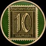 Timbre de 10 pfennig olive sur fond vert