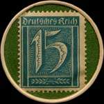 Timbre de 15 pfennig bleu-vert sur fond vert