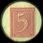 Timbre de 5 pfennig lie-de-vin sur fond vert