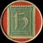 Timbre de 15 pfennig bleu-vert sur fond rouge
