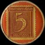Timbre de 5 pfennig bordeaux sur fond rouge