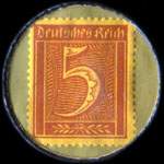 Timbre de 5 pfennig lie-de-vin sur fond vert