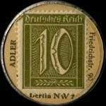 Timbre de 10 pfennig olive sur fond jaune avec inscriptions au revers