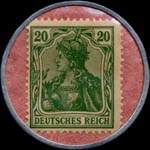 Timbre de 20 pfennig vert sur fond rose