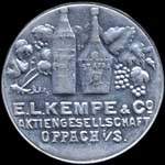 Timbre-monnaie E.L.Kempe & Co � Oppach i/S. - 10 pfennig olive sur fond bleu-vert - avers