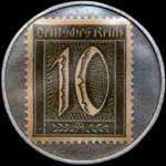 Timbre de 10 pfennig olive sur fond bleu-vert