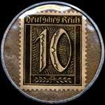 Timbre de 10 pfennig olive sur fond marron
