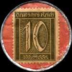 Timbre de 10 pfennig olive sur fond saumon