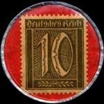 Timbre de 10 pfennig olive sur fond rouge