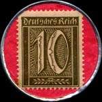 Timbre de 10 pfennig olive sur fond rose