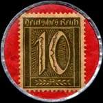 Timbre de 10 pfennig olive sur fond rouge