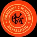 Timbre-monnaie Brauerei C.W.Kipper à Remscheid - 10 pfennig olive sur fond bleu - avers