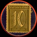Timbre-monnaie Brauerei C.W.Kipper à Remscheid - 10 pfennig olive sur fond bleu - revers