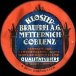 Timbre-monnaie Kloster Brauerei A.G. - Metternich Coblenz - Fernspr. 132 - 
Hervorragend Gute  Wohlbek�mmliche Qualit�tsbiere im flaschen o. gebinden - 25 pfennig marron sur fond rose - Allemagne - briefmarkenkapselgeld