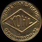 Timbre-monnaie Kohl � Offenback a/M. - 15 pfennig bleu-vert sur fond rose - avers