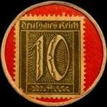 Timbre-monnaie Trinkt Kohler's Edel-Branntweine - 10 pfennig olive sur fond rouge - revers